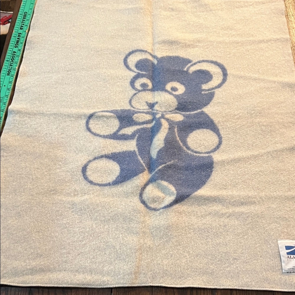 Alafoss of Iceland wool Blue and Cream reversible Teddy Bear Blanket
